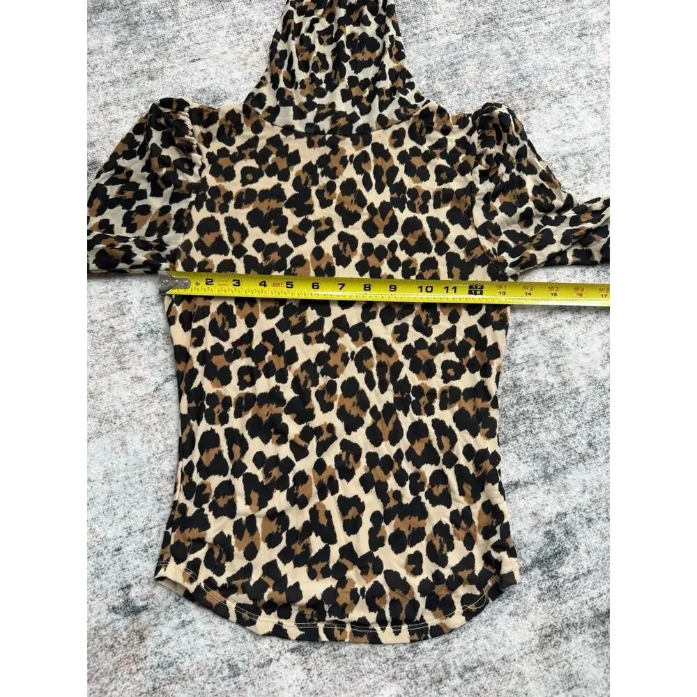 Free People Women's Gather Leopard Turtleneck Mesh Top Sz XS Animal Print